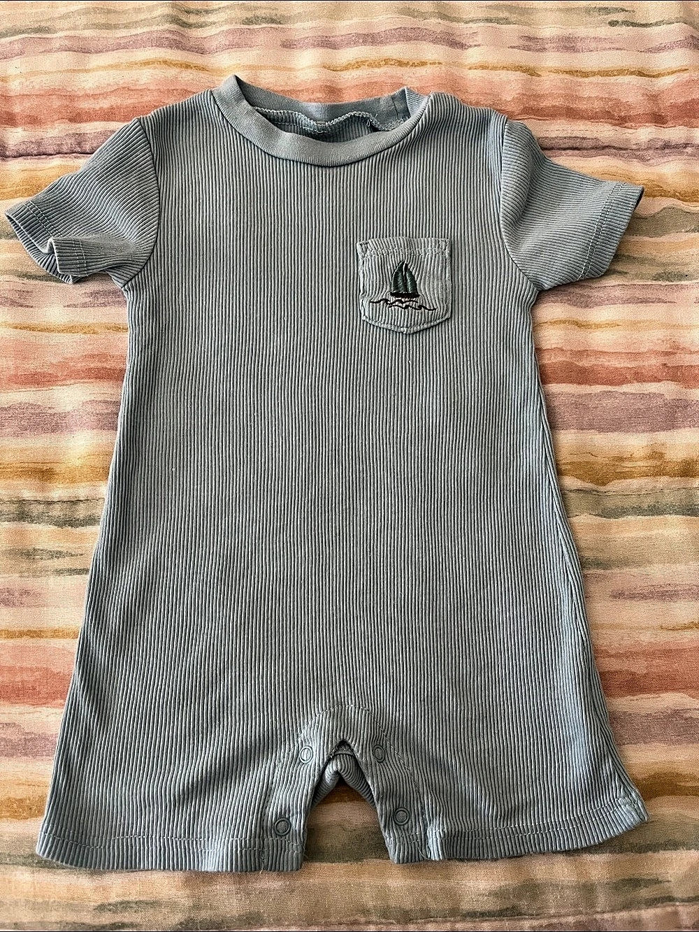 Rugged Bear Ribbed Blue Romper Baby 12M